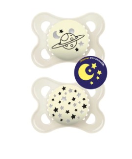 Mam Original Night Πιπίλα Σιλικόνης - Λάμπει στο Σκοτάδι 2-6m Εκρού Γαλαξίας - Αστέρια 2 Τεμάχια [110SU]