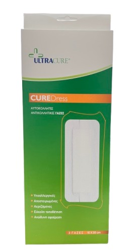 Gold Med Ultra Cure Cure Dress Αυτοκόλλητες Αντικολλητικές Γάζες 10x30cm 3 Τεμάχια