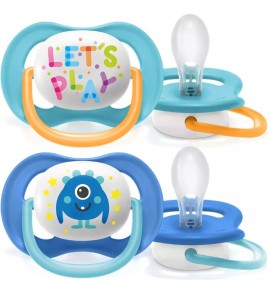Avent Philips Ultra Air Happy Ορθοδοντική Πιπίλα Σιλικόνης 6-18m Πορτοκαλί - Γαλάζιο [SCF080/10] 2 Τεμάχια