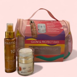 Mastic Spa PROMO Sun Glow & Protect Duo Shimmer Bronzer Oil Ιριδίζον Λάδι για Μαύρισμα 100ml - Anti Spot SPF50+ Αντηλιακή Κατά των Κηλίδων 30ml - Ροζ Νεσεσέρ