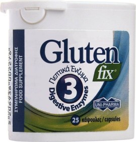 Uni Pharma Gluten Fix Πεπτικά Ένζυμα - Υποστήριξη της Πέψης 25 Κάψουλες