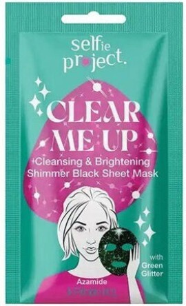 Selfie Project Shimmer Clear Me Up Μαύρη Υφασμάτινη Μάσκα Προσώπου με Πράσινο Glitter 1 Τεμάχιο