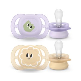 Avent Philips Soother Ultra Start Ορθοδοντικές Πιπίλες Σιλικόνης για 0-2m Μωβ - Μπεζ με Σχέδια 2 Τεμάχια [SCF075/03]