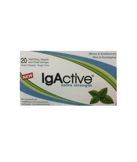 IgActive Παστίλιες Λαιμού Μέντα & Ευκάλυπτος Extra Strength Sugar Free 20 Τεμάχια
