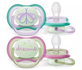 Avent Philips Ultra Air Nighttime Πιπίλα Σιλικόνης για 0-6m Φωσφορίζει στο Σκοτάδι Μωβ / Ροζ Πεταλούδα & Dreams 2 Τεμάχια [SCF376/19]