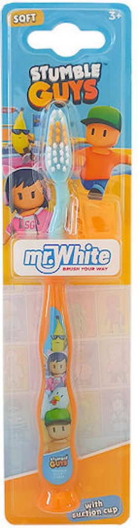 Mr.White Stumble Guys Soft Παιδική Οδοντόβουρτσα με Πορτοκαλί Καπάκι για 3+ Ετών Μαλακή 1 Τεμάχιο