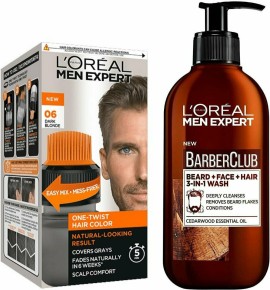 L’Oreal Paris Bundle One Twist Men Expert No6 Dark Blonde Ανδρική Βαφή Μαλλιών με Ειδικό Χτενάκι για Εύκολη Εφαρμογή Ξανθό Σκούρο 50ml - Barber Club Καθαρισμός 3 in 1 Για Πρόσωπο - Μούσια - Μαλλιά 200ml