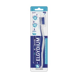Elgydium Soft Mαλακή Oδοντόβουρτσα 4 σε 1 για Πλήρη & Πρακτική Στοματική Υγιεινή Λευκό - Μπλε 1 Τεμάχιο
