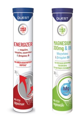Quest PROMO Εnergizer Σύμπλεγμα Βιταμινών Β Γεύση Φρούτων 20 Αναβράζοντα Δισκία & Magnesium 300mg & B6 Μαγνήσιο με Γεύση Πορτοκάλι 20 Αναβράζοντα Δισκία