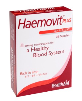 Health Aid Haemovit Plus Συμπλήρωμα Διατροφής με Σίδηρο, Βιταμίνη Β12, Β6 & Φυλλικό Οξύ για Ενίσχυση του Αιμοποιητικού Συστήματος 30 Κάψουλες