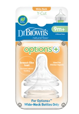 Dr Browns Options+ Natural Flow Y-Cut Θηλές Σιλικόνης Φυσικής Ροής για 9m+ με Φαρδύ Λαιμό 2 Τεμάχια [WNY201-ELX]