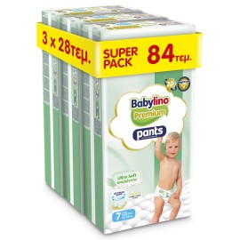 Πάνες Βρακάκι Babylino Premium Pants Ultra Soft Απαλότητα No7 Super Pack [15-25kg] 84 Πάνες [3 Πακέτα x 28 Τεμάχια]