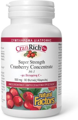 Natural Factors CranRich Plus 500mg Ανοσοποιητικό & Αντιοξειδωτική Δράση 60 Φυτικές Κάψουλες
