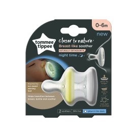 Tommee Tippee Closer To Nature Night Πιπίλες Σιλικόνης Νυκτός 0-6m+ Πράσινο/Γκρι Φωσφορίζει στο Σκοτάδι 2 Τεμάχια