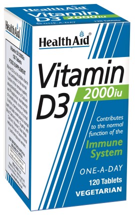Health Aid Vitamin D3 2000iu Συμπλήρωμα Διατροφής Για Σωστή Λειτουργία Του Ανοσοποιητικού 120 Φυτικές Κάψουλες