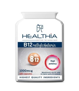 Healthia Βιταμίνη Β12 1000mcg Συμπλήρωμα Διατροφής με Βιταμίνη Β12 για το Νευρικό Σύστημα 120 Κάψουλες