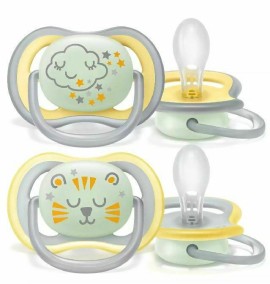Avent Philips Ultra Air Night Time Πιπίλες Σιλικόνης για 18m+ Κίτρινο - Γκρι 2 Τεμάχια [SCF376/01]