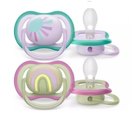 Avent Philips Ultra Air Πιπίλα Σιλικόνης με Κρίκο για 0-6m+ Μωβ - Πράσινο 2 Τεμάχια [SCF085/30]
