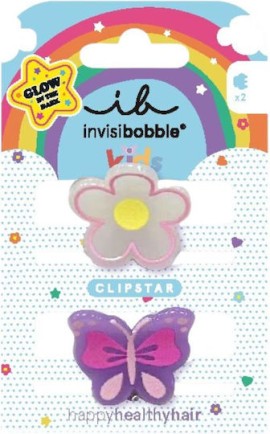 Invisibobble Clipstar Glow Kids Happy Flower Παιδικά Κλιπ Μαλλιών που Φωσφορίζουν 2 Τεμάχια