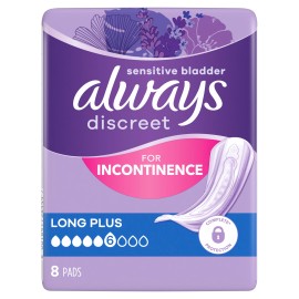Always Discreet Long Plus Pads Γυναικείες Σερβιέτες Ακράτειας 6 Σταγόνες 8 Τεμάχια
