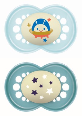 Mam Original Night 16m+ Ορθοδοντική Πιπίλα Σιλικόνης Νυκτός & Θήκη Μπλε - Γαλάζιο 2 Τεμάχια [260SBc]