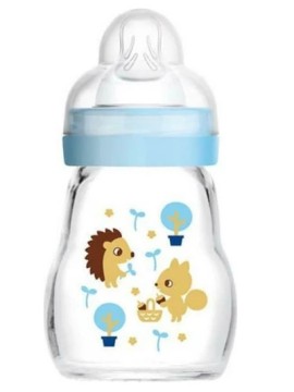 Mam Feel Good Γυάλινο Μπιμπερό με Θηλή Σιλικόνης για 0m+ Γαλάζιο 170ml [370SB]