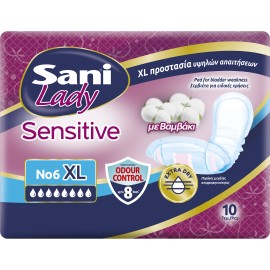 Sani Lady Sensitive Extra Large Discreet Σερβιέτες Ακράτειας No6 με Βαμβάκι Χωρίς Φτερά Προστασίας 10 Τεμάχια [8 Σταγόνες]