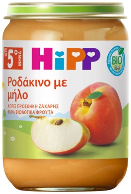 HiPP BIO Βιολογικό Παρασκεύασμα Φρούτων Ροδάκινο με Μήλο, από τον 5ο Μήνα, Βαζάκι 190gr