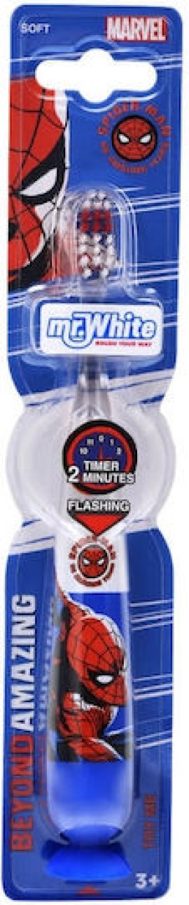 Mr.White Marvel Spider Man Flashing Soft Παιδική Οδοντόβουρτσα με Χρονόμετρο για 3+ Ετών Μαλακή 1 Τεμάχιο