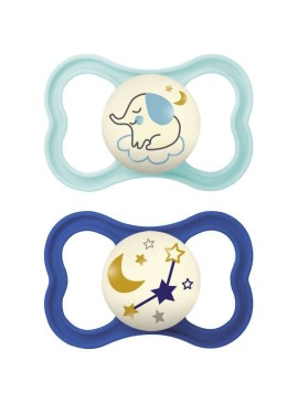 Mam Air Night Ορθοδοντική Πιπίλα Σιλικόνης που Λάμπει στο Σκοτάδι 6-16m Γαλάζιο - Μπλε 2 Τεμάχια [217SU]