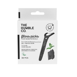 The Humble Co. Dental Floss Charcoal Picks Grip Μεσοδόντιος Kαθαριστής με Μονό Νήμα και Οδοντογλυφίδα με Ενεργό Άνθρακα 50 τεμάχια