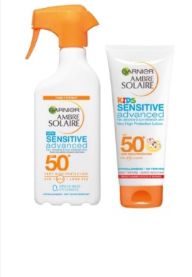 Garnier BUNDLE Ambre Solaire Sensitive Advanced Sensitive & Sun Intolerant Skin SPF50+ Spray Trigger Αντηλιακό Γαλάκτωμα Σώματος για Όλη την Οικογένεια 300ml - Ambre Solaire Sensitive Advanced Kids SPF50+ Παιδικό Αντηλιακό Γαλάκτωμα 200ml