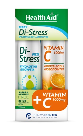 Health Aid PROMO Di-Stress Fizzy Ψυχολογική Λειτουργία & Vitamin C 1000mg Αντιοξείδωση & Ανοσοποιητικό Πορτοκάλι 2x20 Αναβράζοντα Δισκία