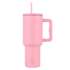Estia Ποτήρι Θερμός με Καλαμάκι & Λαβή Straw Tumbler XL Save The Aegean Blossom Rose 1200ml
