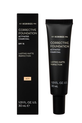 Korres Activated Charcoal Corrective Foundation SPF15 ACF1 Διορθωτικό Make Up Υψηλής Κάλυψης 30ml