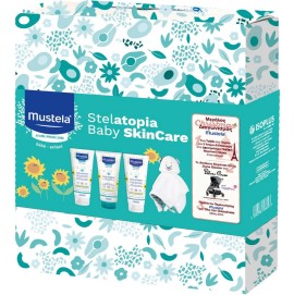 Mustela PROMO Stelatopia Emolient Cream Ενυδατική Κρέμα Σώματος Ατοπικές Επιδερμίδες 200ml - Cleansing Gel Σώματος & Μαλλιών 200ml - Emollient Ενυδατικό Balm Προσώπου & Σώματος 200ml - ΔΩΡΟ Βρεφικό Μπουρνούζι Αρκουδάκι