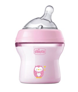Chicco Natural Feeling Bottle Slow Flow Pink για 0m+ Πλαστικό Μπιμπερό με Θηλή σε Κλίση Ροζ 150ml