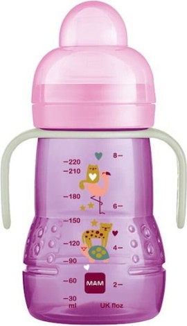 Mam Trainer+ Night Μωβ 4m+ Εκπαιδευτικό Μπιμπερό Πλαστικό Μετάβασης σε Ποτηράκι 220ml 1 Τεμάχιο [451G]