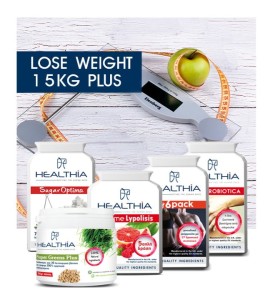 Healthia Bundle [Lose Weight 15kg Plus] Sugar Optima 733mg Μείωση της Όρεξης 90 Κάψουλες - Super Greens Plus 300gr Σκόνη - Xtreme Lypolisis 500mg 60 Κάψουλες - My6 Pack 688mg Έλεγχος Βάρους - Λιποδιάλυση 90 Κάψουλες - Alpha Probiotica 230mg 30 Κάψουλες