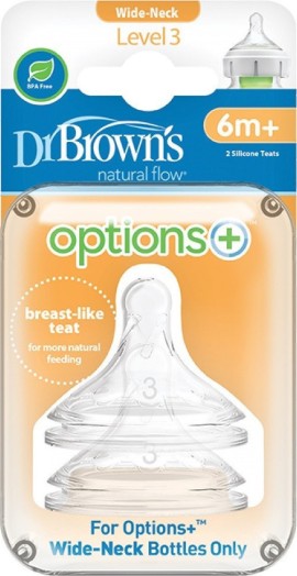 Dr Browns Options+ Y-Cut Θηλές Σιλικόνης Γρήγορης Ροής για 6m+ με Φαρδύ Λαιμό 2 Τεμάχια [WN3201-ELX]