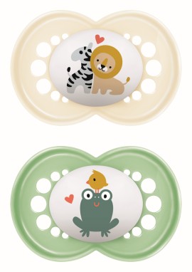 Mam Original 6-16m Ορθοδοντική Πιπίλα Σιλικόνης & Θήκη Μπεζ - Πράσινο 2 Τεμάχια [150SUc]