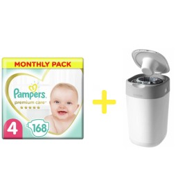 SET Pampers MSB Premium Care Μέγεθος 4 [9-14kg] Monthly Pack 168 Πάνες + Tommee - Tippee Sangenic Twist & Click Tub White Κάδος Απόρριψης Πάνας Χρώμα Λευκό 1 Τεμάχιο