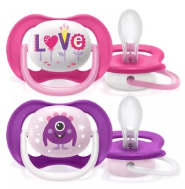 Avent Philips Ultra Air Happy Ορθοδοντική Πιπίλα Σιλικόνης 6-18m Ροζ - Λευκό [SCF080/10] 2 Τεμάχια