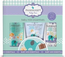 Pharmasept PROMO Baby Care Mini Essentials Mild Bath Απαλό Βρεφικό Αφρόλουτρο 100ml & Extra Calm Cream Κρέμα για την Αλλαγή Πάνας 40ml & Hydrating Milk Βρεφικό Ενυδατικό Γαλάκτωμα 40ml