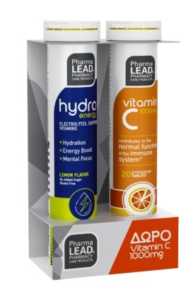 PharmaLead PROMO Hydro Energy Ηλεκτρολύτες Λεμόνι 20 Αναβράζοντα Δισκία & Vitamin C 1000mg Πορτοκάλι 20 Αναβράζοντα Δισκία
