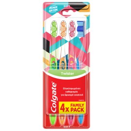 Colgate Twister Soft, Μαλακή Οδοντόβουρτσα για Βαθύ Καθαρισμό Οικογενειακή Συσκευασία Διάφορα Χρώματα 4 Τεμάχια