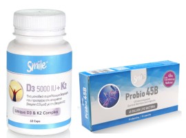 AM Health PROMO Smile Συμπλήρωμα Διατροφής D3 5000IU + K2 60 Κάψουλες & Probio 45B Προβιοτικά 10 Κάψουλες