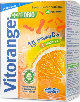 Vitorange Probio Plus Συμπλήρωμα Διατροφής για την Ενίσχυση του Ανοσοποιητικού και του Πεπτικού με Vitamin C & 2 Προβιοτικά 20 Φακελίσκοι