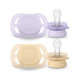 Avent Philips Soother Ultra Start Ορθοδοντικές Πιπίλες Σιλικόνης για 0-2m Μωβ - Μπεζ 2 Τεμάχια [SCF075/01]