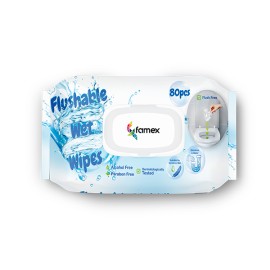 Famex Flushable Wet Wipes Υγρά Μαντηλάκια Βιοδιασπώμενα 80 Τεμάχια